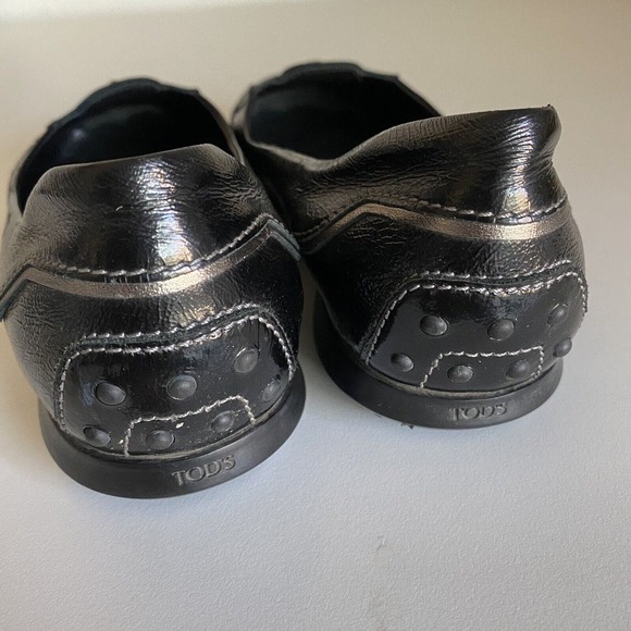 TOD's Ballet Flat Round Toe Zipper Black Patent Leather Slip On 38.5 8.5 - Picture 4 of 9